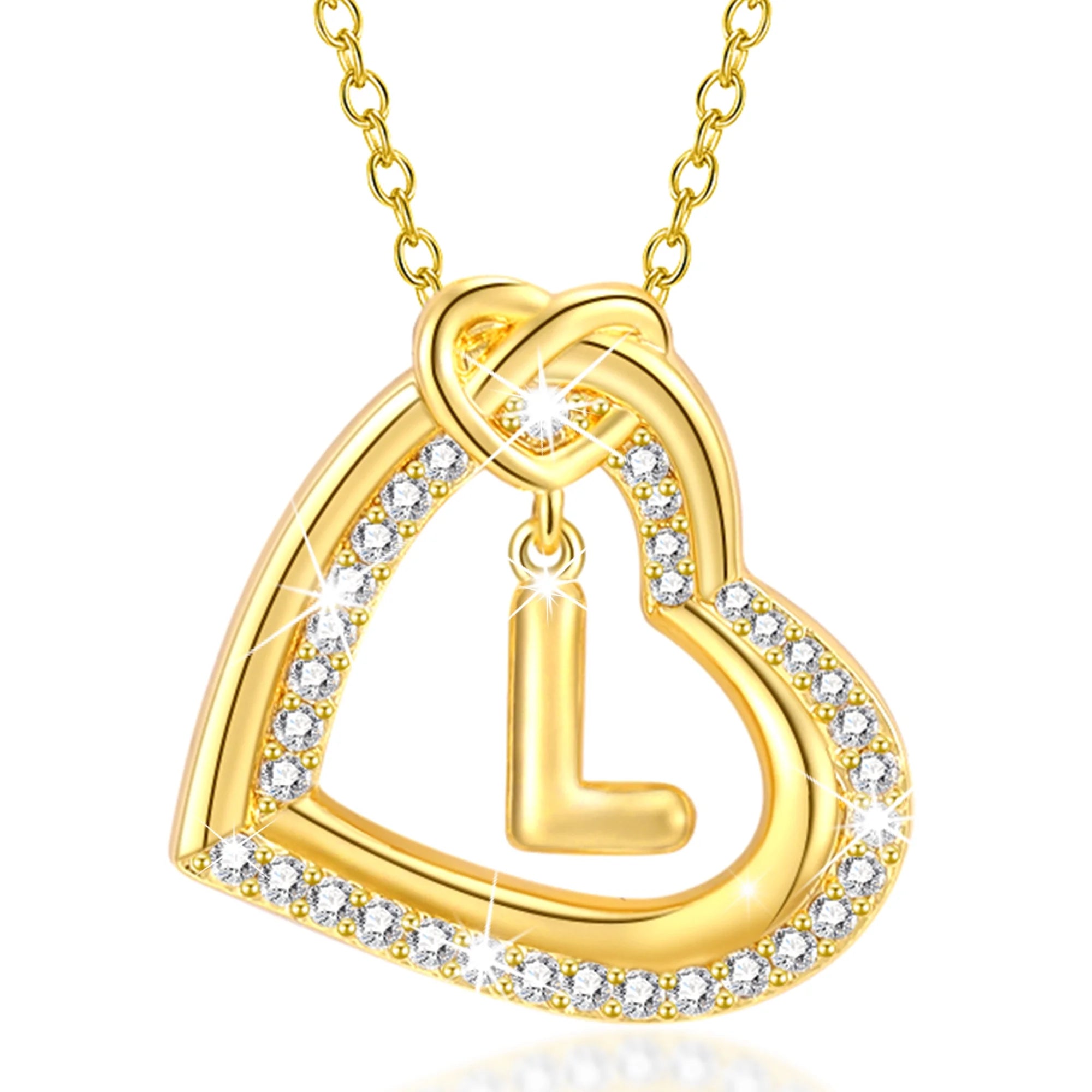 18K Gold Plated Love Heart Initial Necklaces for Women Girls CZ Bubble Letter L Pendant Chain Birthday Valentines Day Jewelry Gifts Teen Her Girlfriend Wife Lady Female Adults Kids Age Ideas
