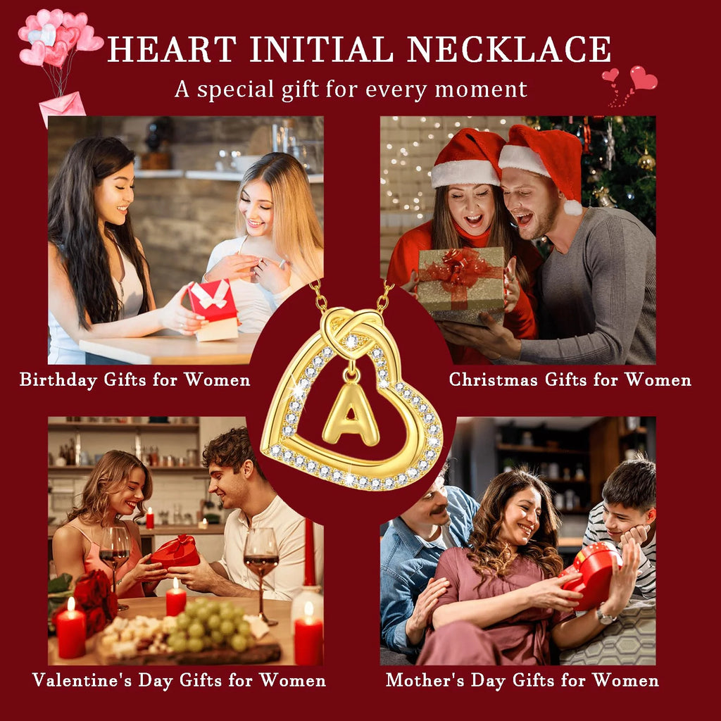 18K Gold Plated Love Heart Initial Necklaces for Women Girls CZ Bubble Letter L Pendant Chain Birthday Valentines Day Jewelry Gifts Teen Her Girlfriend Wife Lady Female Adults Kids Age Ideas