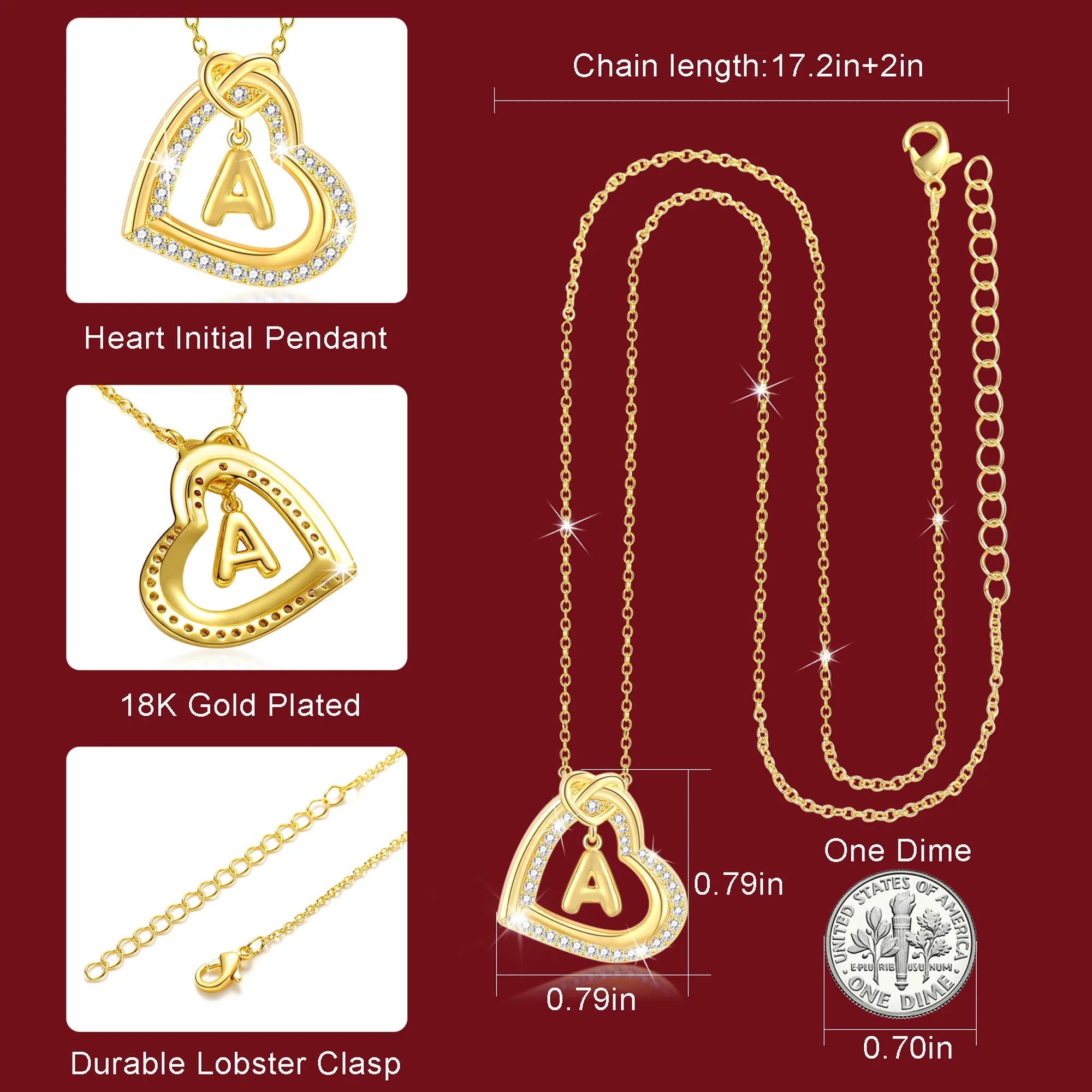 18K Gold Plated Love Heart Initial Necklaces for Women Girls CZ Bubble Letter L Pendant Chain Birthday Valentines Day Jewelry Gifts Teen Her Girlfriend Wife Lady Female Adults Kids Age Ideas